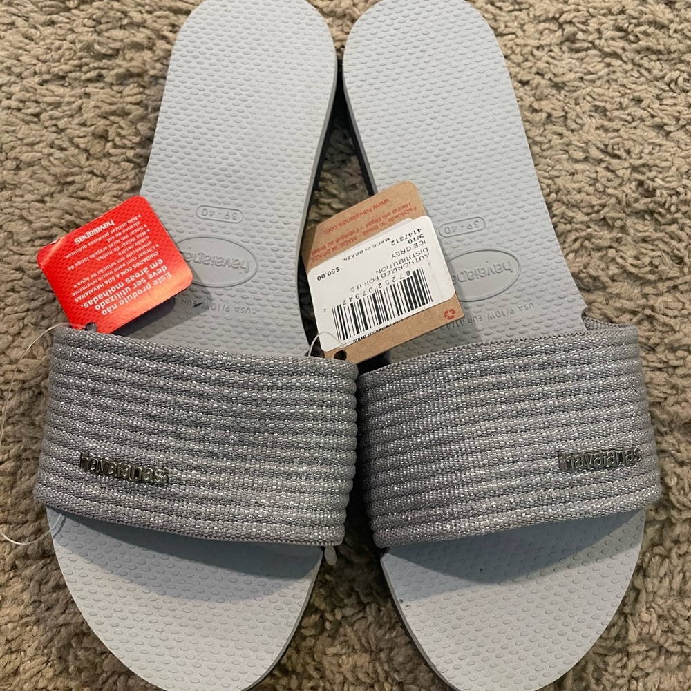 Havaianas Metallic Gray Slide Sandals NEW with Tags!!